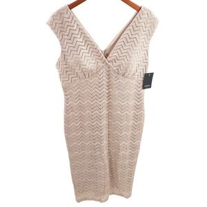 Marina Gold Lace Chevron Sleeveless V Neck Cocktail Party Dress Size 10 New Glam